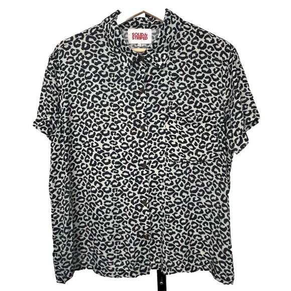 Solid & Striped Top Short Sleeve Button Up‎ Cabana Leopard UPF UV Protection XL - Picture 3 of 4